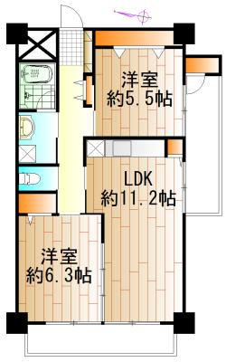 Floor plan. 2LDK, Price 14.8 million yen, Footprint 55 sq m , Balcony area 11.14 sq m