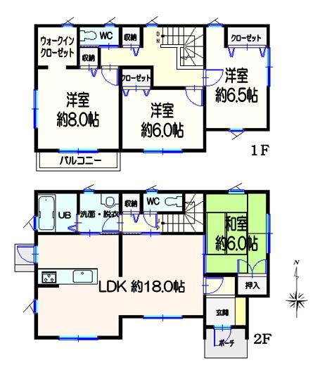Floor plan. 25,800,000 yen, 4LDK, Land area 156.49 sq m , Building area 110.13 sq m