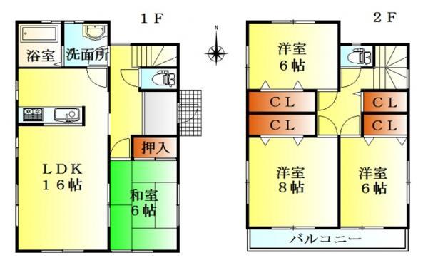 Floor plan. 34,500,000 yen, 4LDK, Land area 170.02 sq m , Building area 105.16 sq m