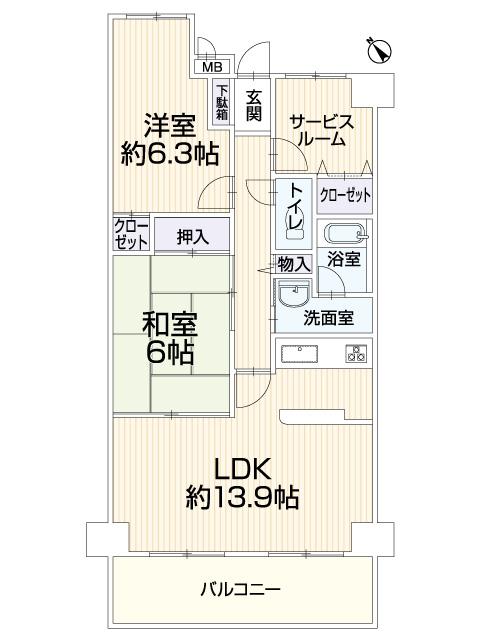 Floor plan. 2LDK + S (storeroom), Price 14.8 million yen, Occupied area 66.08 sq m , Balcony area 9.9 sq m