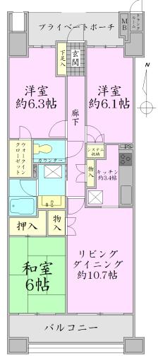 Floor plan. 3LDK + S (storeroom), Price 33,500,000 yen, Occupied area 72.46 sq m , Balcony area 12 sq m