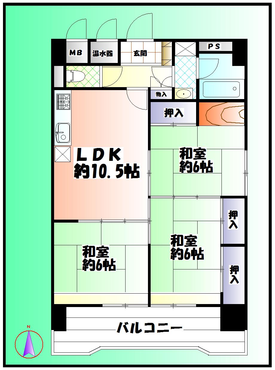 Floor plan. 3LDK, Price 7.8 million yen, Footprint 70 sq m