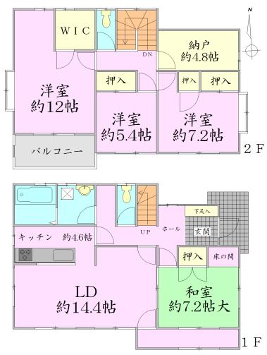 Floor plan. 19,800,000 yen, 4LDK + 2S (storeroom), Land area 804.98 sq m , Building area 145 sq m