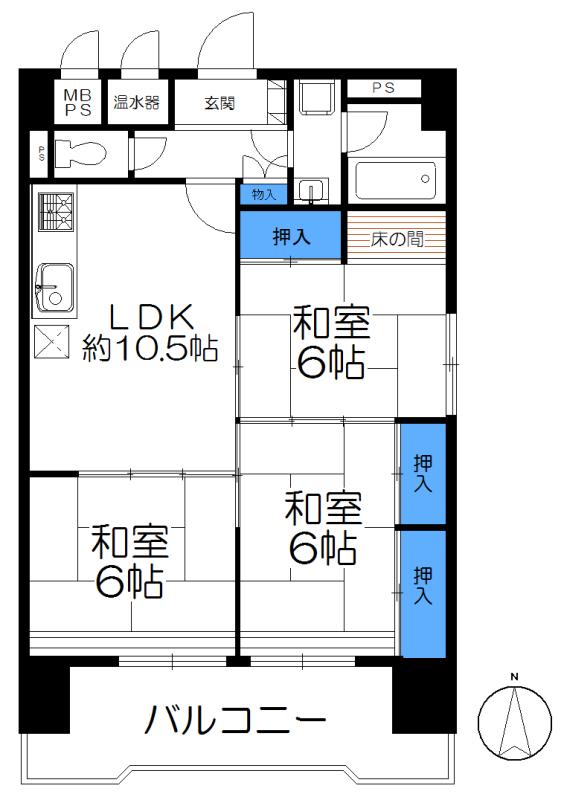 Floor plan. 3LDK, Price 7.8 million yen, Footprint 70 sq m , Balcony area 9.25 sq m