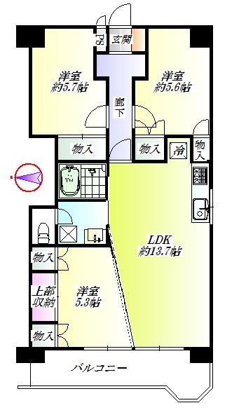 Floor plan. 3LDK, Price 12.8 million yen, Occupied area 68.67 sq m , Balcony area 7.32 sq m