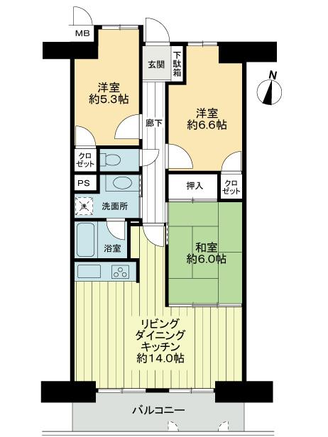 Floor plan. 3LDK, Price 17.3 million yen, Occupied area 72.12 sq m , Balcony area 9 sq m 3LDK