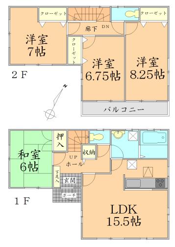 Floor plan. 34 million yen, 4LDK, Land area 170.25 sq m , Building area 102.67 sq m