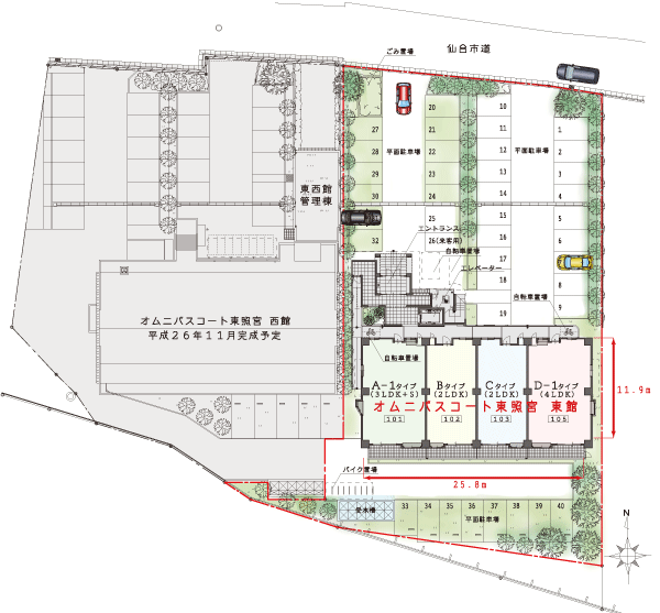 Buildings and facilities. VA Court Toshogu East Building, All six types! (Site layout drawing ・ 1-floor plan view)