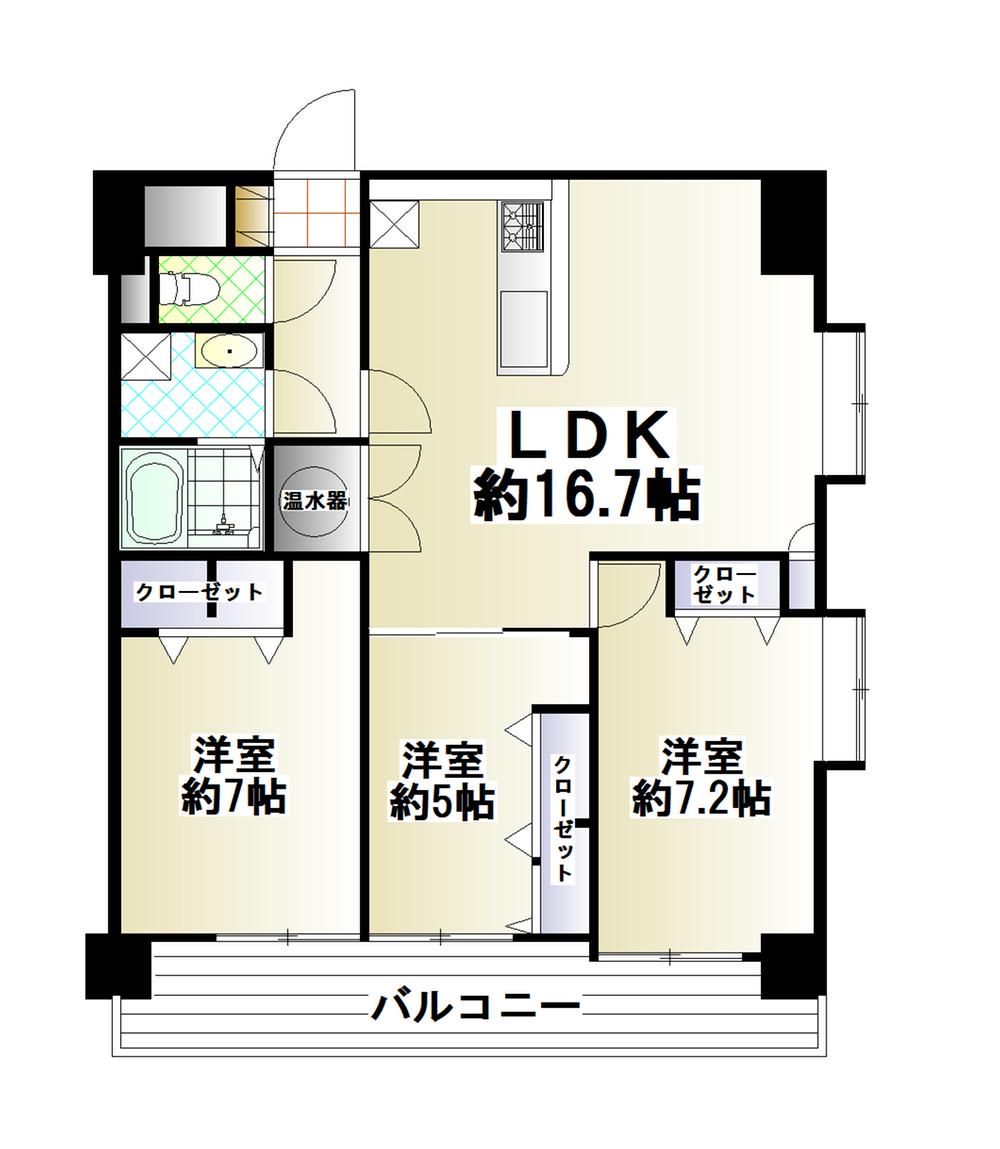 Floor plan. 3LDK, Price 22,700,000 yen, Occupied area 77.51 sq m , Balcony area 11.06 sq m