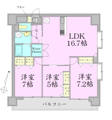 Floor plan. 3LDK, Price 22,700,000 yen, Occupied area 77.51 sq m , Balcony area 11.06 sq m