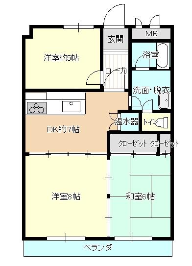 Floor plan. 3DK, Price 14.9 million yen, Footprint 51 sq m , Balcony area 8.58 sq m
