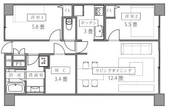 Floor plan. 2LDK + S (storeroom), Price 25,800,000 yen, Occupied area 65.77 sq m , Balcony area 7.68 sq m