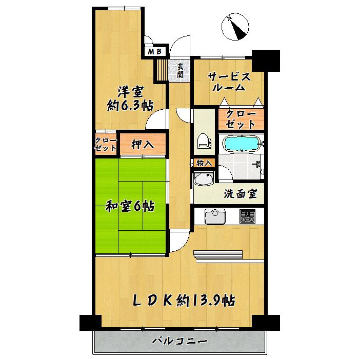 Floor plan. 2LDK + S (storeroom), Price 14.8 million yen, Occupied area 66.08 sq m , Balcony area 9.9 sq m Royal Palace Kitayama