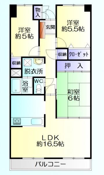 Floor plan. 3LDK, Price 12.8 million yen, Occupied area 68.69 sq m , Balcony area 7.8 sq m