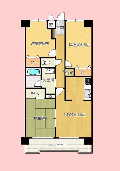 Floor plan. 3LDK, Price 17.5 million yen, Footprint 62.4 sq m , Balcony area 8.5 sq m
