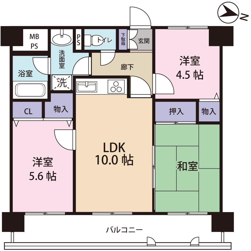 Floor plan. 3LDK, Price 11.8 million yen, Footprint 61 sq m , Balcony area 10.79 sq m