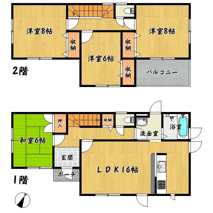 Floor plan. 50,700,000 yen, 4LDK, Land area 168.41 sq m , Building area 105.99 sq m, Aoba-ku, Kashiwagi 3-chome