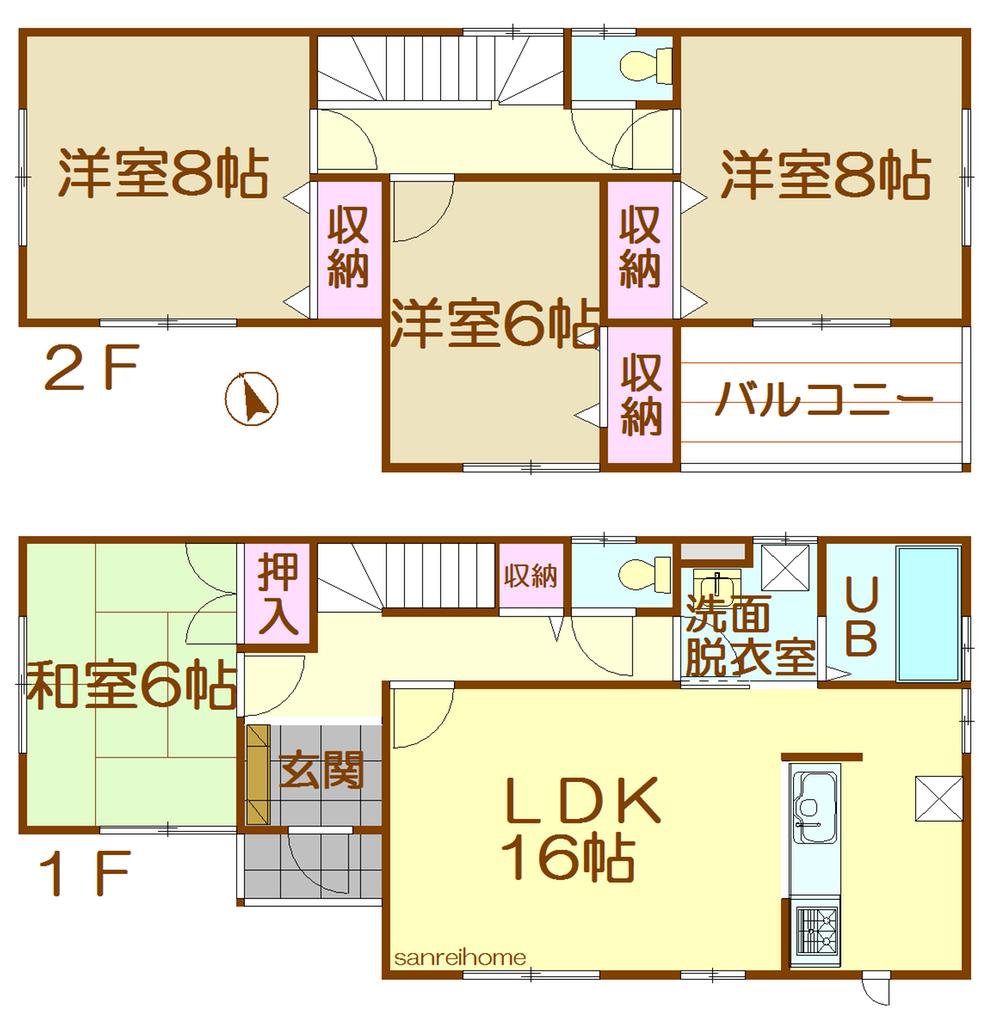 Floor plan. 24,300,000 yen, 4LDK + S (storeroom), Land area 177.36 sq m , Building area 105.99 sq m