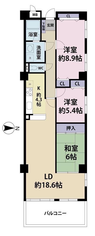Floor plan. 3LDK, Price 17.8 million yen, Occupied area 92.75 sq m , Balcony area 13.2 sq m
