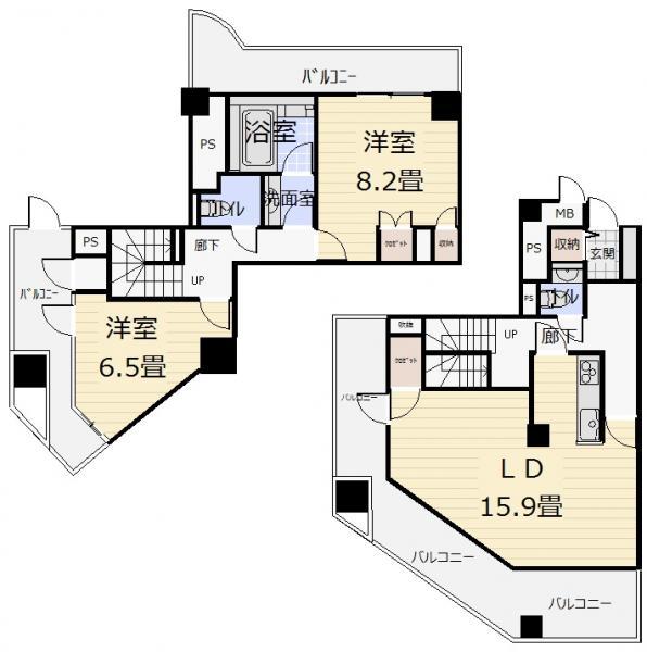 Floor plan. 2LDK, Price 34,500,000 yen, Footprint 100.37 sq m , Balcony area 43.56 sq m