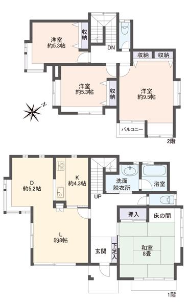 Floor plan. 24,900,000 yen, 4LDK, Land area 231.31 sq m , Building area 112.82 sq m southeast surface road, Sunny