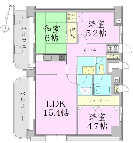 Floor plan. 3LDK, Price 24,800,000 yen, Occupied area 73.83 sq m , Balcony area 13.99 sq m