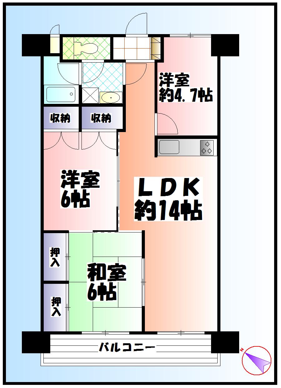 Floor plan. 3LDK, Price 17,550,000 yen, Occupied area 66.78 sq m , Balcony area 9.13 sq m