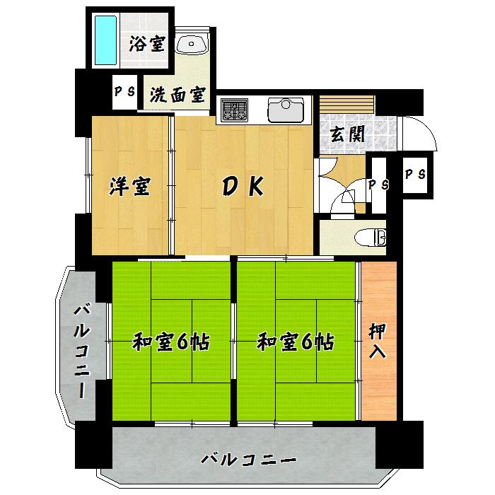 Floor plan. 3DK, Price 14.8 million yen, Occupied area 50.98 sq m , Balcony area 14.25 sq m Asahi Plaza Tatemachi