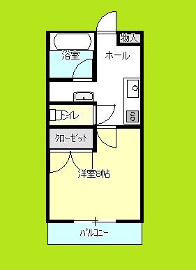 Floor plan. 1K, Price 6.8 million yen, Occupied area 25.36 sq m , Balcony area 4.45 sq m