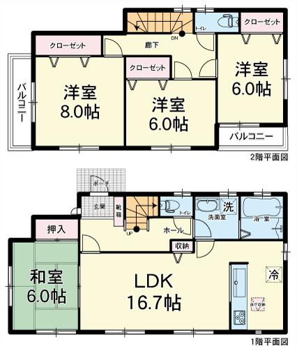 Floor plan. (Building 2), Price 30.5 million yen, 4LDK, Land area 151.69 sq m , Building area 105.16 sq m