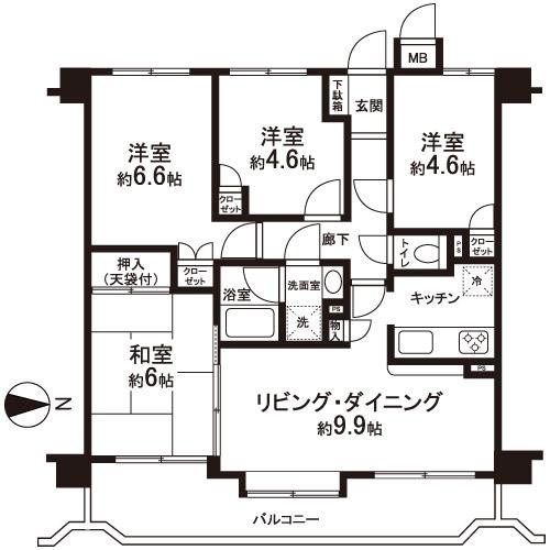 Floor plan. 4LDK, Price 18.9 million yen, Occupied area 70.92 sq m , Balcony area 12.49 sq m