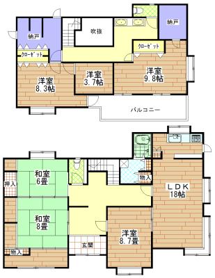 Floor plan. 36,800,000 yen, 6LDK+2S, Land area 251.23 sq m , Building area 193.15 sq m