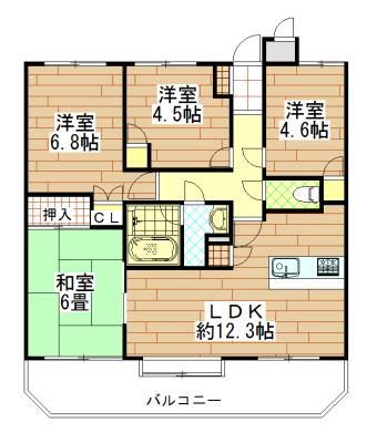 Floor plan. 4LDK, Price 18,800,000 yen, Footprint 67.5 sq m , Balcony area 12.49 sq m