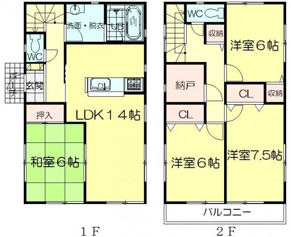 Floor plan. 23,900,000 yen, 4LDK, Land area 122.39 sq m , Building area 97.2 sq m