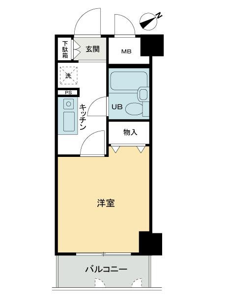 Floor plan. 1K, Price 3.8 million yen, Footprint 21 sq m , Balcony area 3.3 sq m 1K