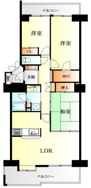 Floor plan. 3LDK, Price 17,950,000 yen, Occupied area 78.88 sq m , Balcony area 21.03 sq m