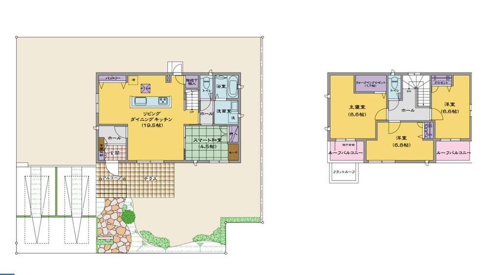 Floor plan. 40,300,000 yen, 4LDK + S (storeroom), Land area 250.36 sq m , Building area 111.7 sq m 1, 2-floor plan view