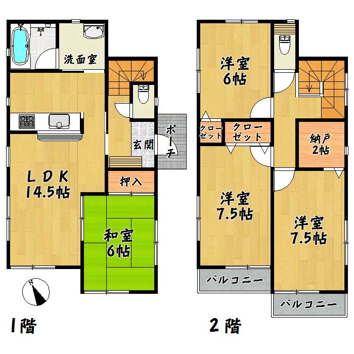 Floor plan. 24,900,000 yen, 4LDK + S (storeroom), Land area 138.05 sq m , Building area 95.98 sq m Izumi-ku tsurugaoka first ・ Building 2