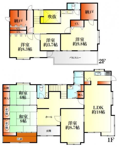 Floor plan. 36,800,000 yen, 6LDK, Land area 251.23 sq m , Building area 193.15 sq m