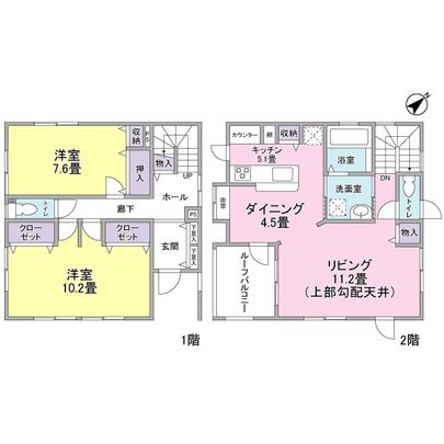 Floor plan. 1 Kaiyoshitsu 10.2 mat is, You can change in two rooms in a separate partition construction.  ( ※ while