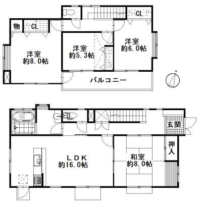 Floor plan. 27,800,000 yen, 4LDK+S, Land area 244.53 sq m , Building area 110.95 sq m