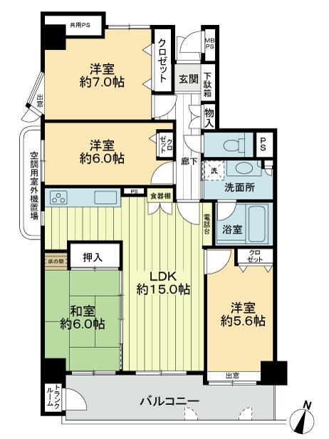 Floor plan. 4LDK, Price 23 million yen, Occupied area 85.62 sq m , Balcony area 12.37 sq m 4LDK
