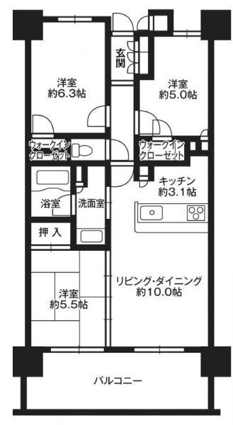 Floor plan. 3LDK, Price 26.5 million yen, Occupied area 65.65 sq m , Balcony area 12.4 sq m