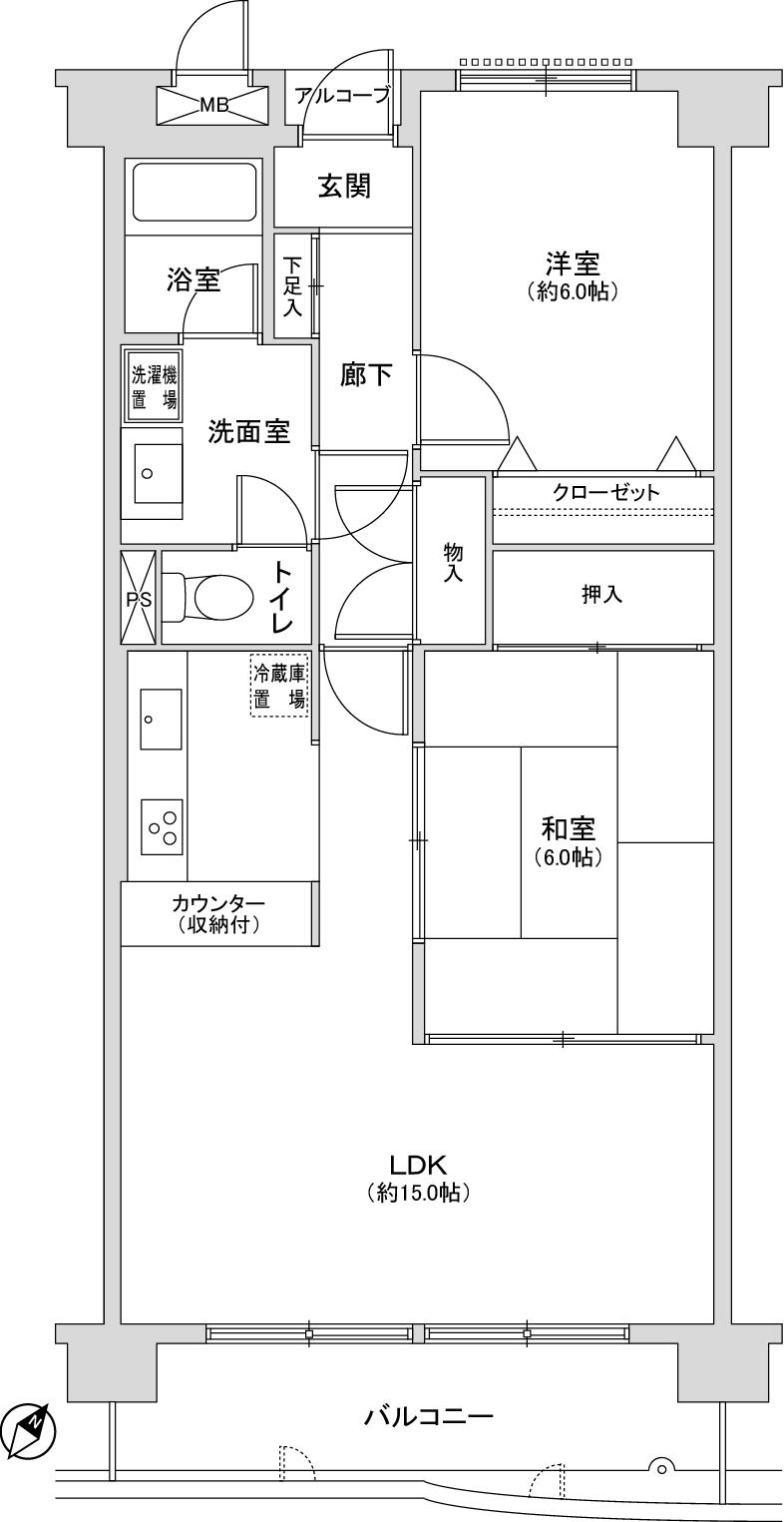 Floor plan. 2LDK, Price 18 million yen, Footprint 61.5 sq m , Balcony area 7.7 sq m   [Floor plan] All rooms are equipped with lighting!