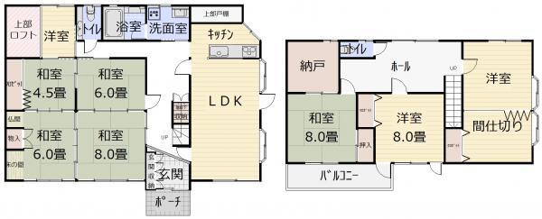 Floor plan. 47,800,000 yen, 8LDK+S, Land area 345.36 sq m , Building area 208.67 sq m