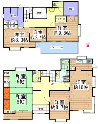 Floor plan. 36,800,000 yen, 6LDK+2S, Land area 251.23 sq m , Building area 193.15 sq m