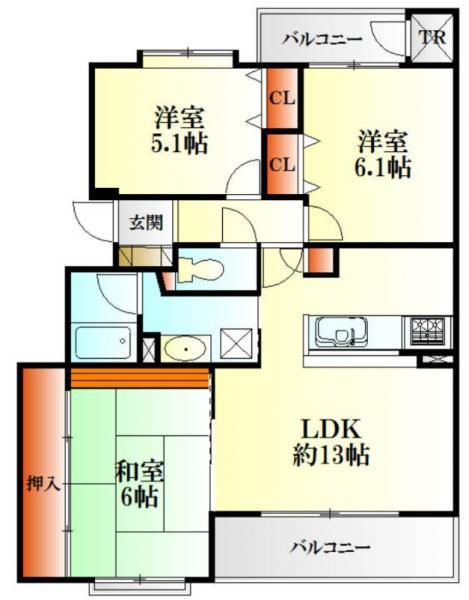 Floor plan. 3DK, Price 15.8 million yen, Occupied area 68.83 sq m , Balcony area 7.6 sq m