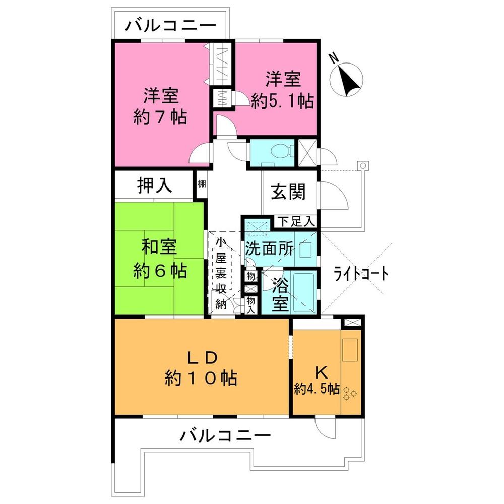 Floor plan. 3LDK, Price 16 million yen, Occupied area 76.57 sq m , Balcony area 16.22 sq m