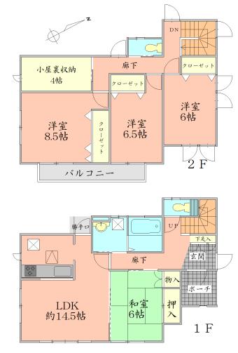 Floor plan. 27,800,000 yen, 4LDK + S (storeroom), Land area 176.2 sq m , Building area 107.65 sq m