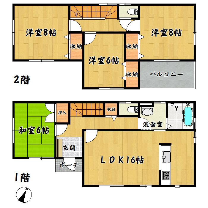 Floor plan. 32 million yen, 4LDK, Land area 132.45 sq m , Building area 105.99 sq m Izumi-ku, Shogen 1-chome second 1 Building